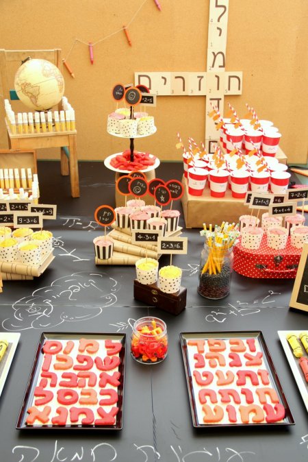 מבט על השולחן המלא לכבוד החזרה ללימודים